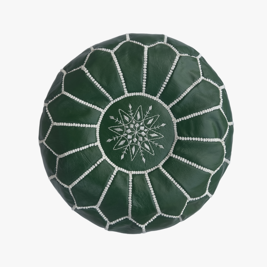 Moroccan Leather Pouf – Green Blossom Design