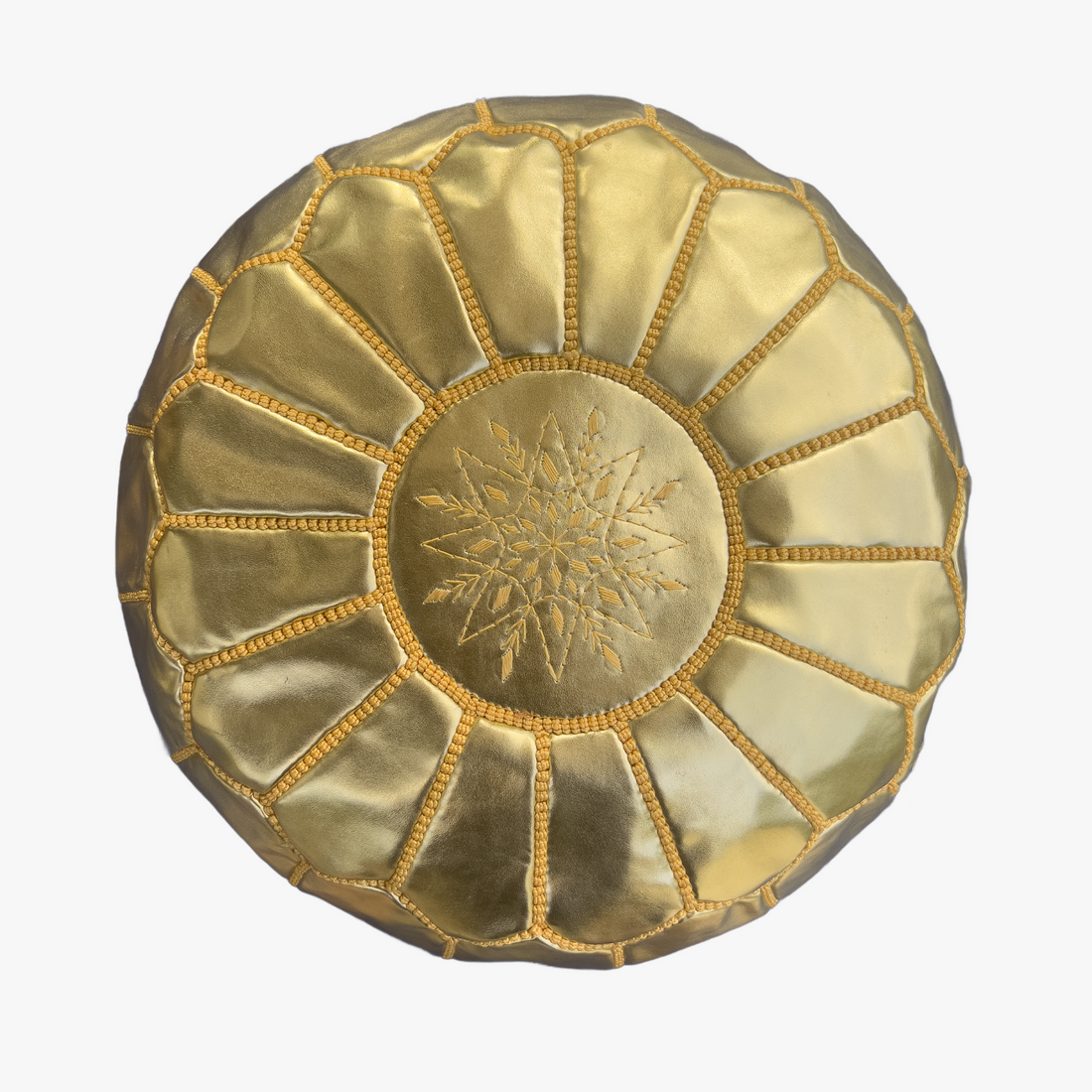 Moroccan Leather Pouf – Gold Blossom Design