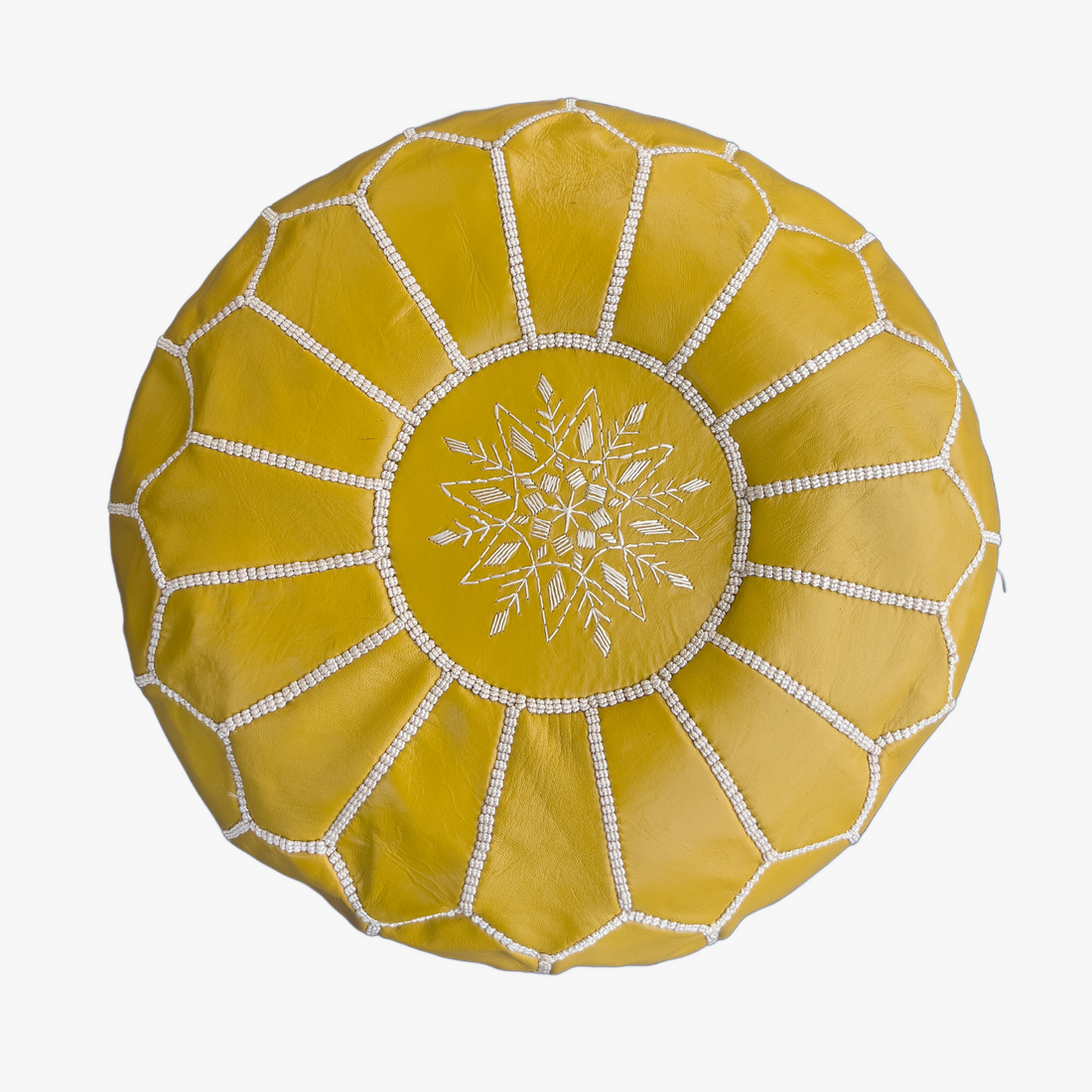 Moroccan Leather Pouf – Yellow Blossom Design