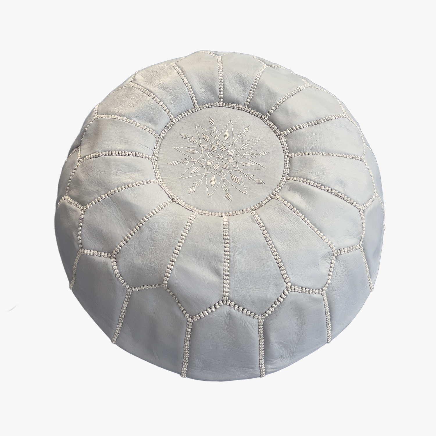 Moroccan Leather Pouf – Grey Blossom Design