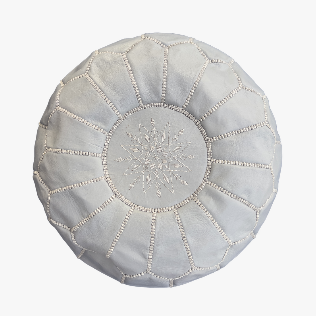 Moroccan Leather Pouf – Grey Blossom Design