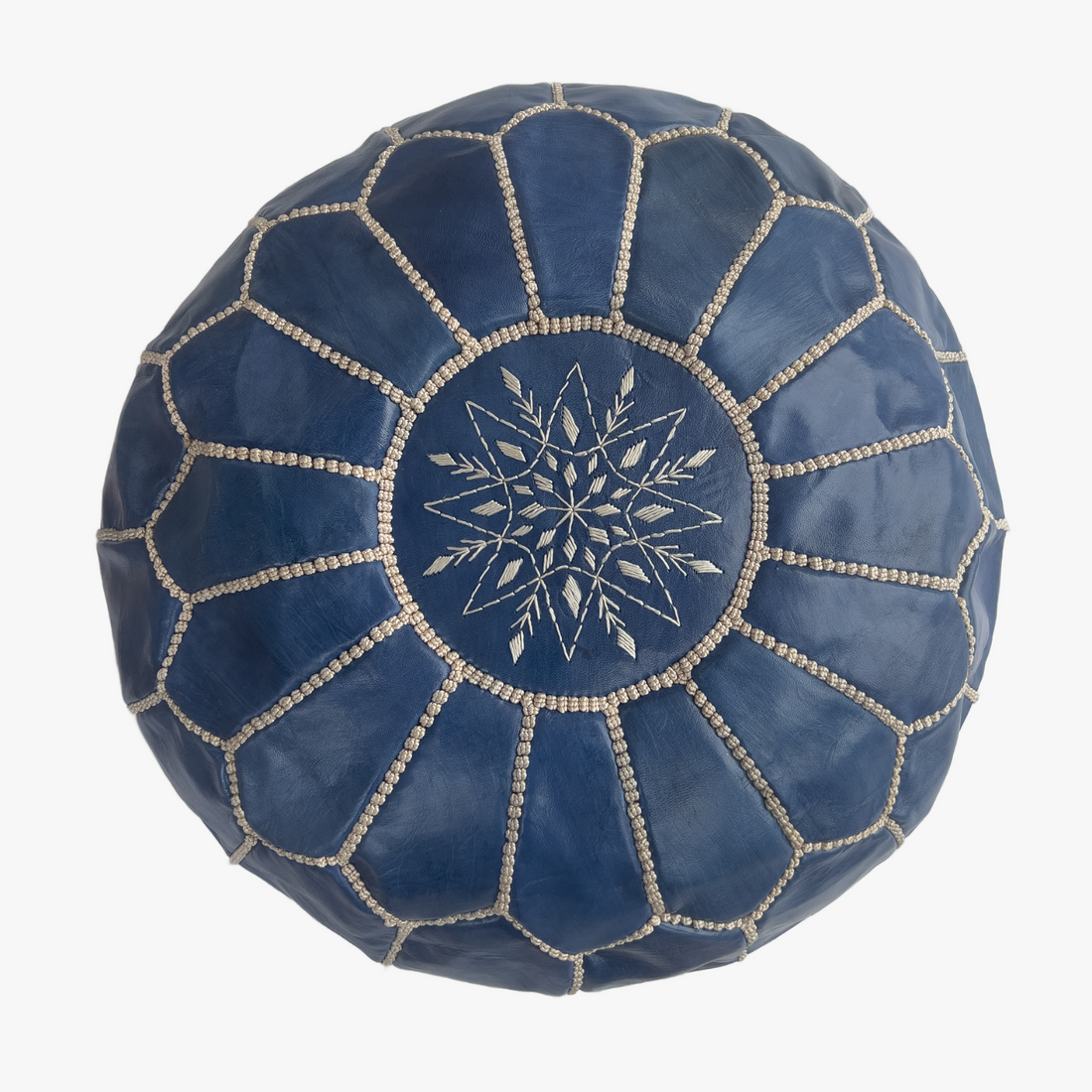 Moroccan Leather Pouf – Blue Blossom Design