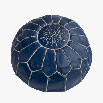 Moroccan Leather Pouf – Blue Blossom Design