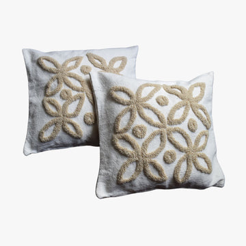 Handwoven Moroccan Beige and White Pillow Cover with Geometric Floral Design