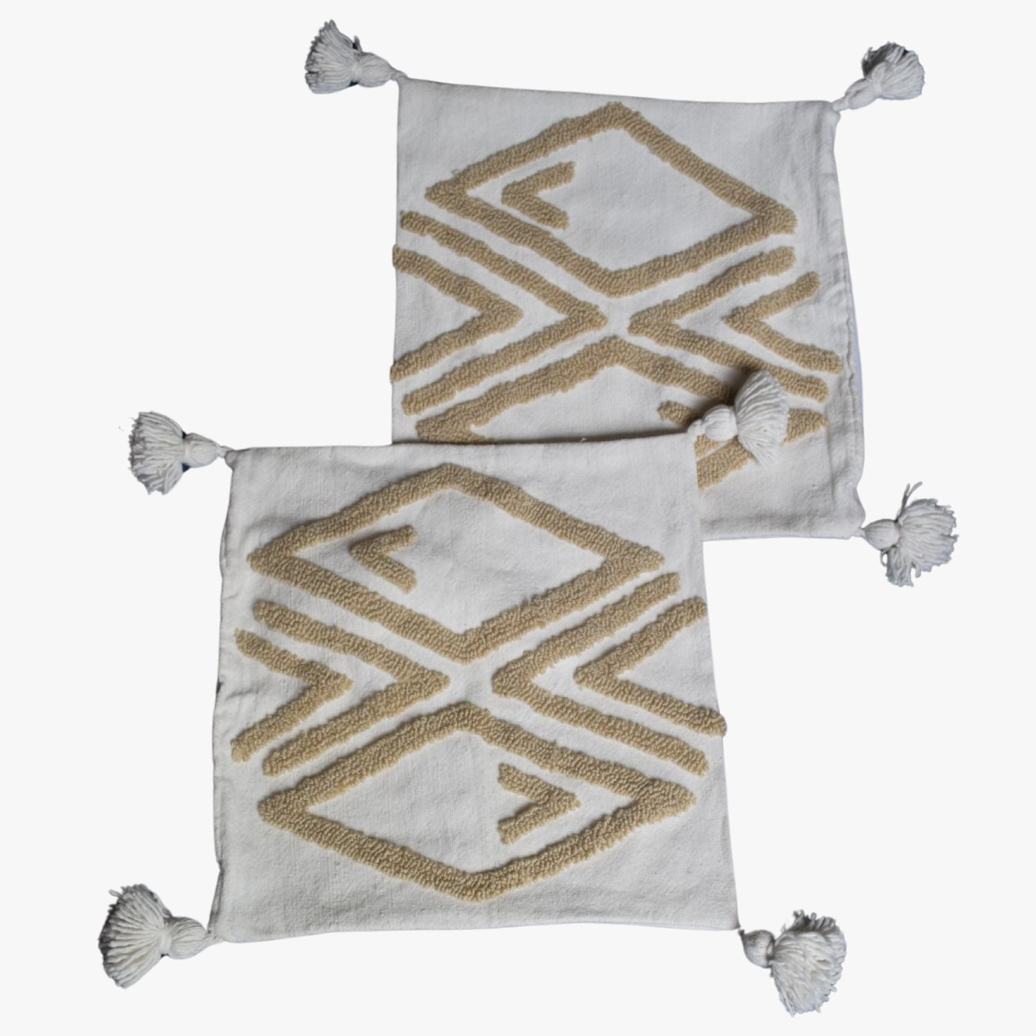 Handwoven Moroccan Beige and White Pillow Cover with Geometric Design