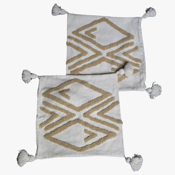 Handwoven Moroccan Beige and White Pillow Cover with Geometric Design
