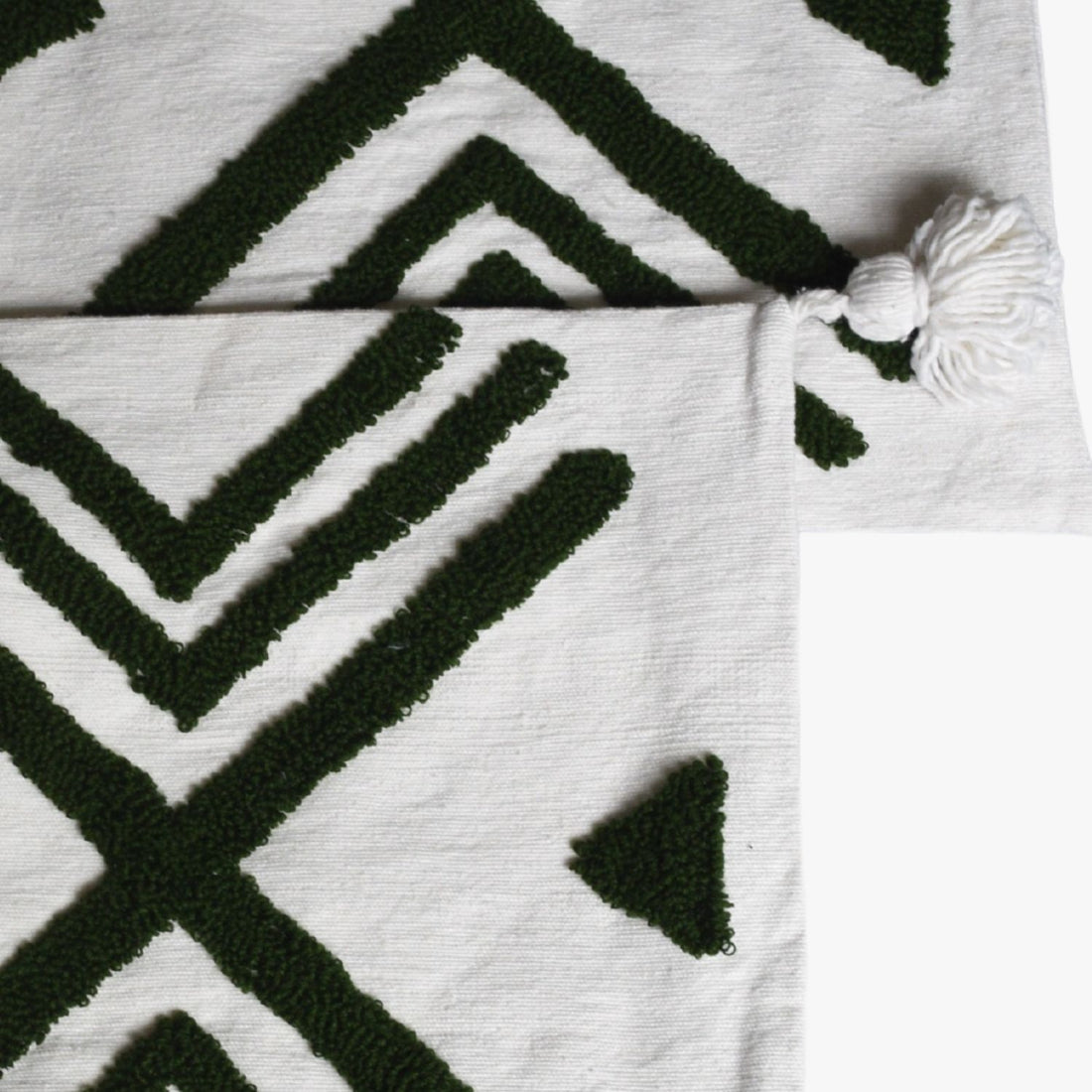 Handwoven Moroccan Dark Green and White Pillow Cover with Geometric Floral Design