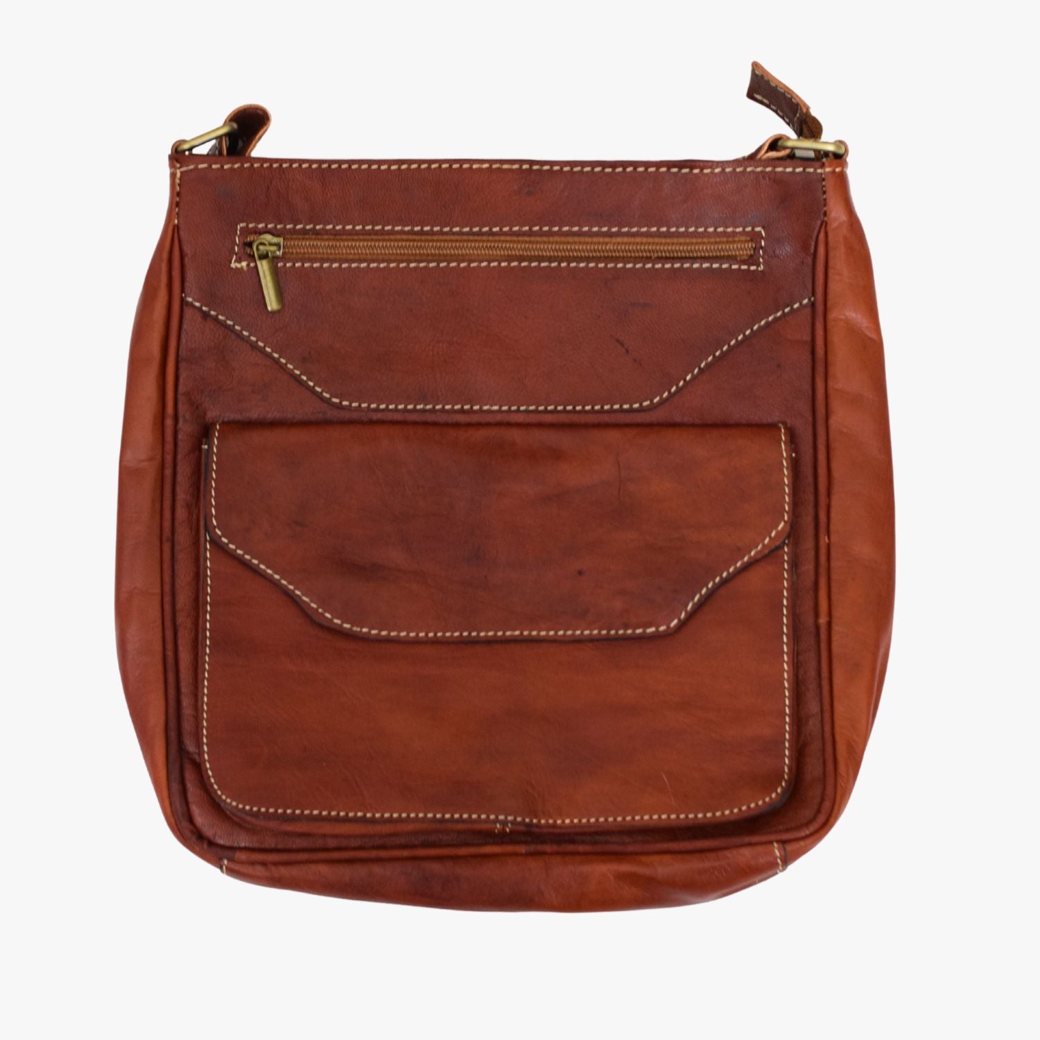Classic Brown Leather Square Messenger Bag