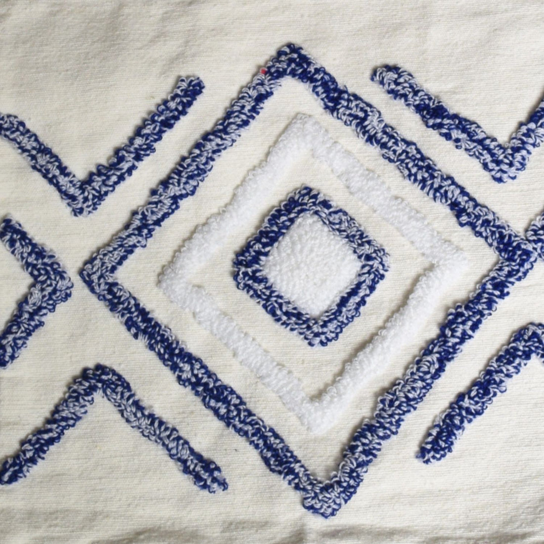 Handwoven Moroccan Pillow Cover with Blue Diamond Pattern and Tassels
