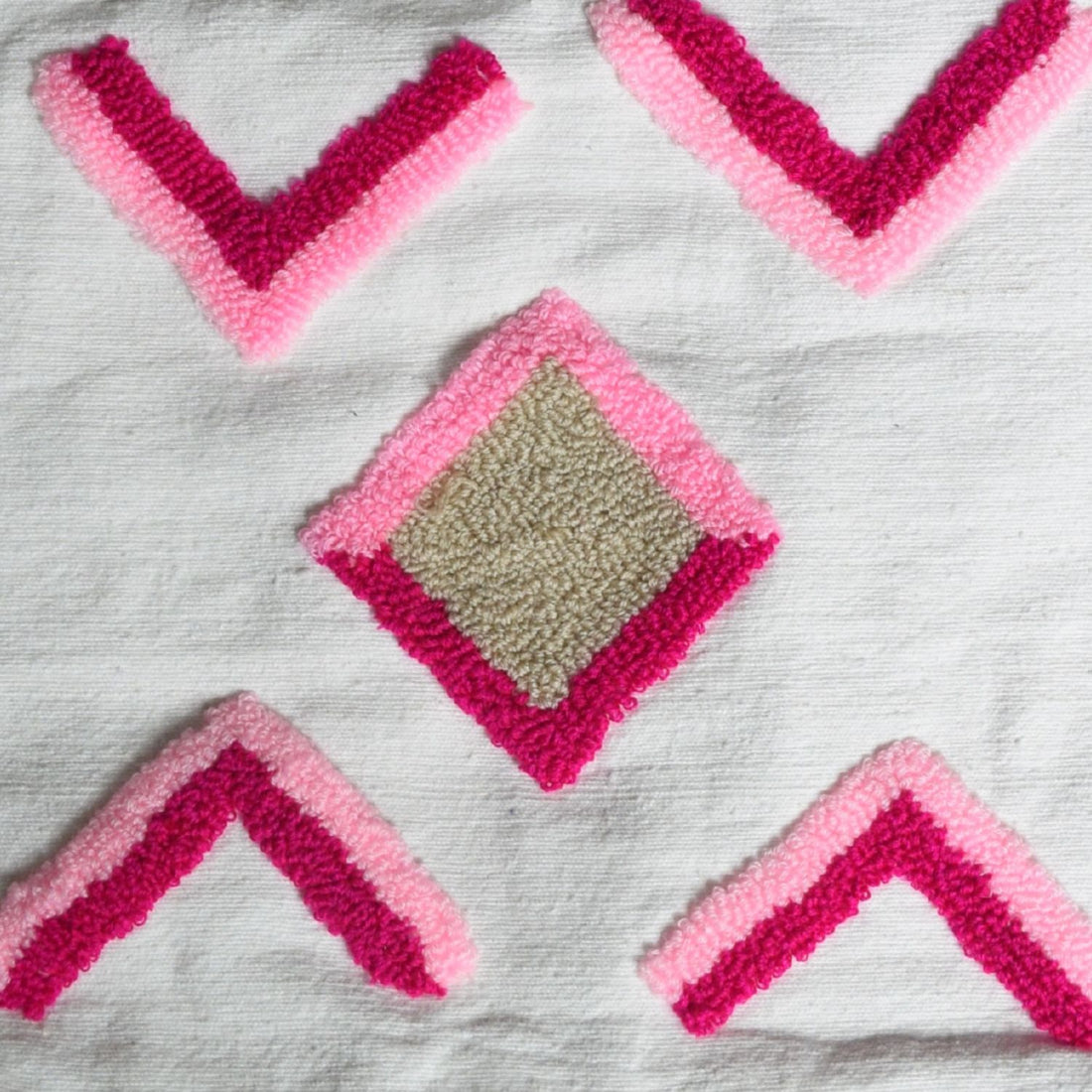 Handwoven Moroccan Pillow Cover with Pink Diamond and Chevron Pattern