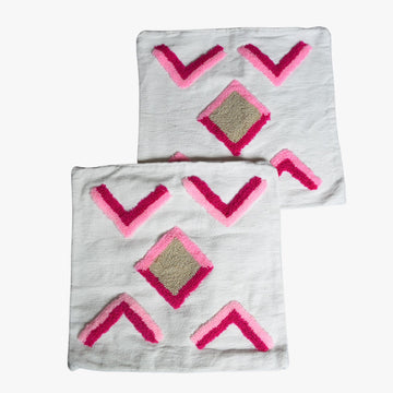 Handwoven Moroccan Pillow Cover with Pink Diamond and Chevron Pattern