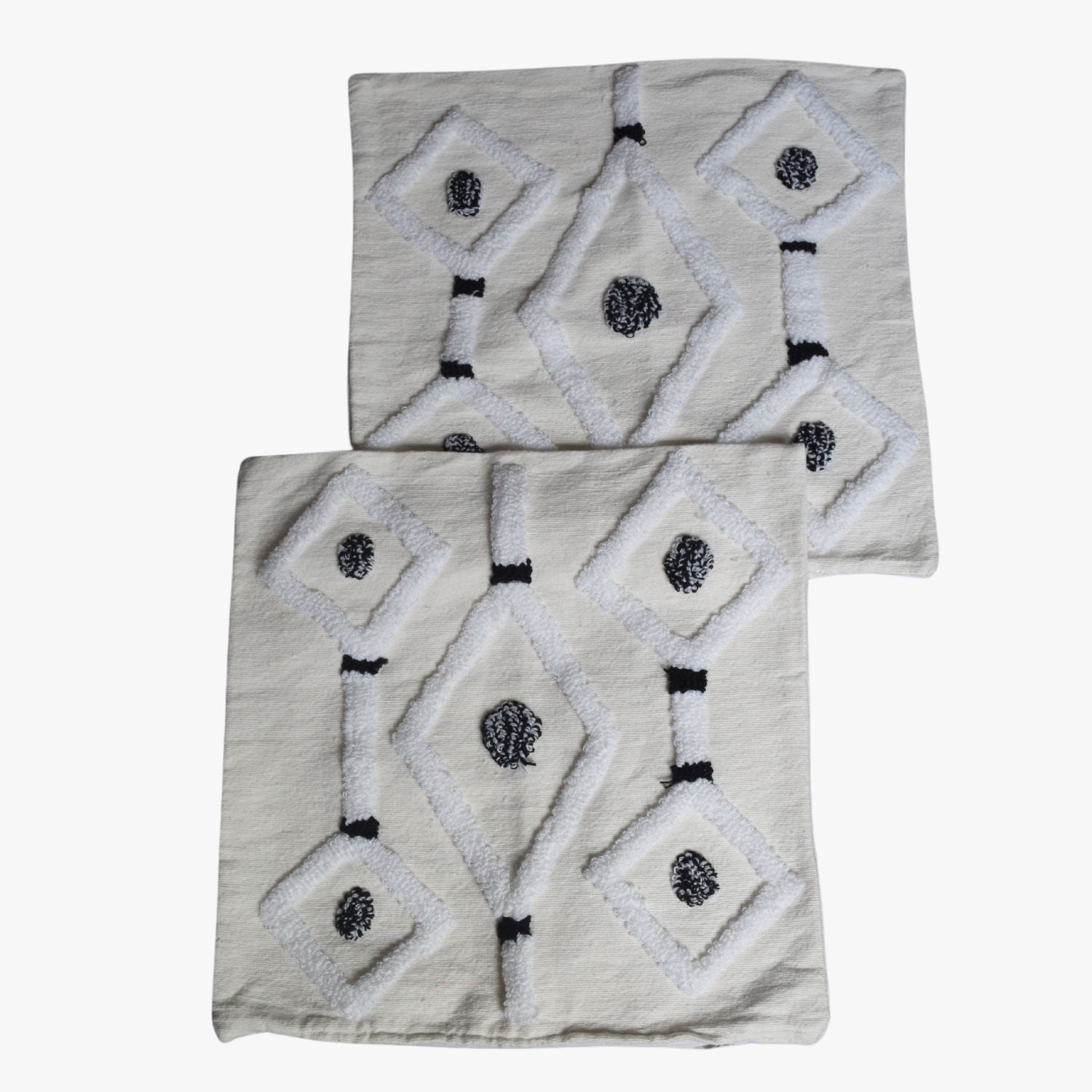 Handwoven Moroccan Pillow Cover with Grey Diamond and Line Pattern