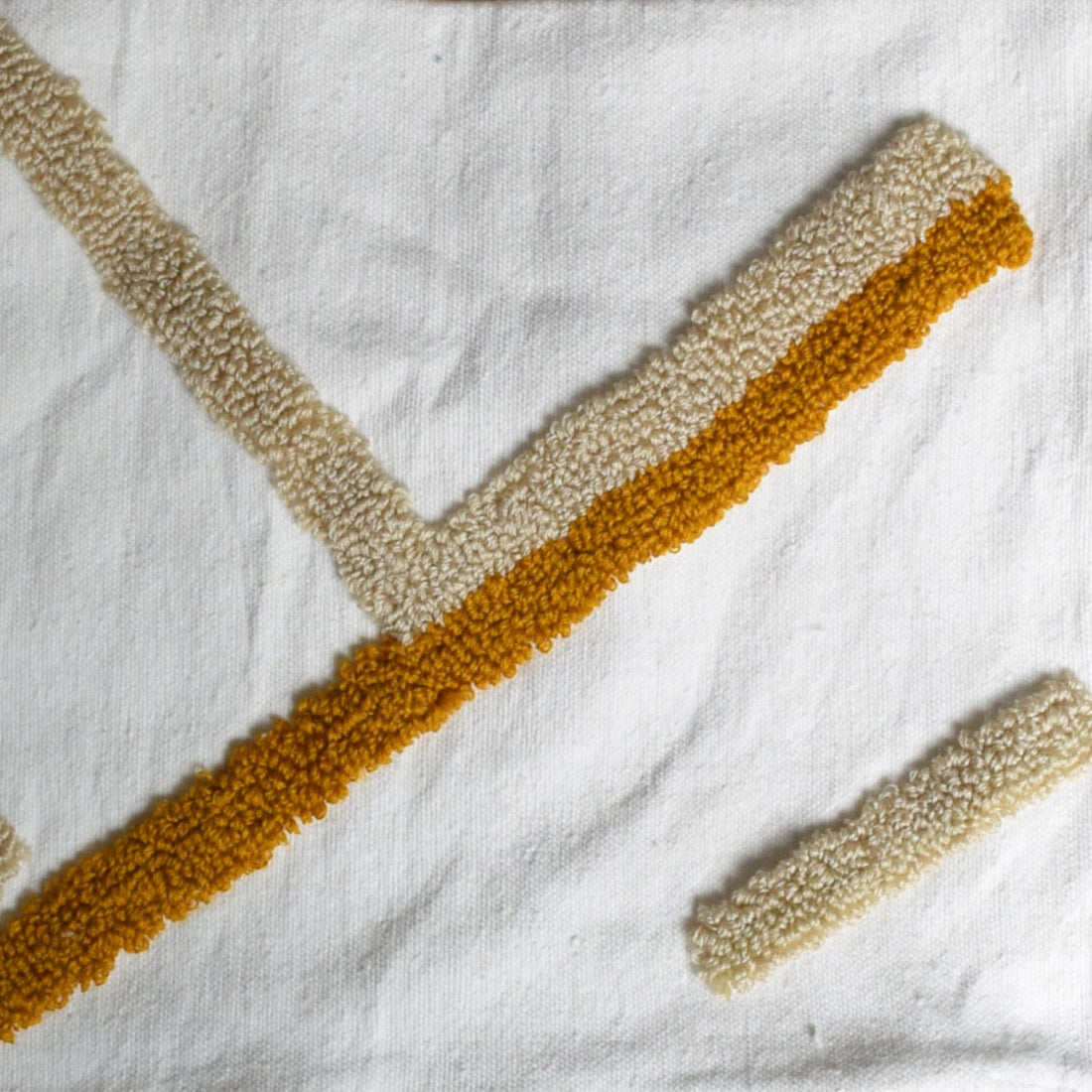 Handwoven Moroccan Pillow Cover with Beige and Mustard Striped Design and Tassels