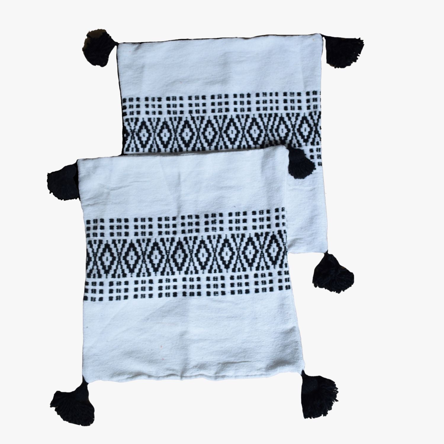 Handwoven Moroccan Pillow Cover with Black Diamond Pattern and Tassels