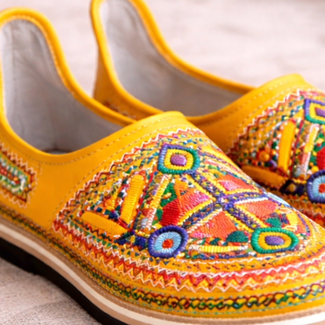 Yellow Handmade Leather Shoes Babouches - Sizes 9 and 7 US